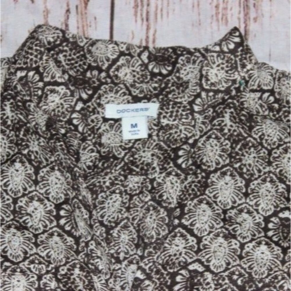 Dockers Womens Roll Tab Sleeve Button up Blouse-Brown/Cream-Size Medium-GUC - Picture 6 of 8